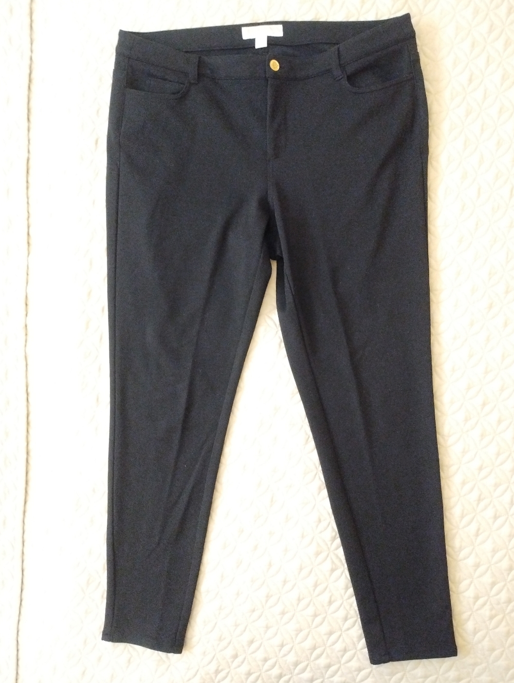 Michael Kors Black Stretch Knit Pants Gold Buttons 14W EUC